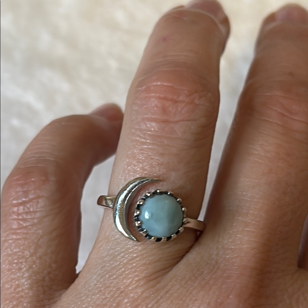 🩵 NEW Natural Larimar 925 Sterling Silver Ring size 7.5 adjustable - Picture 3 of 6